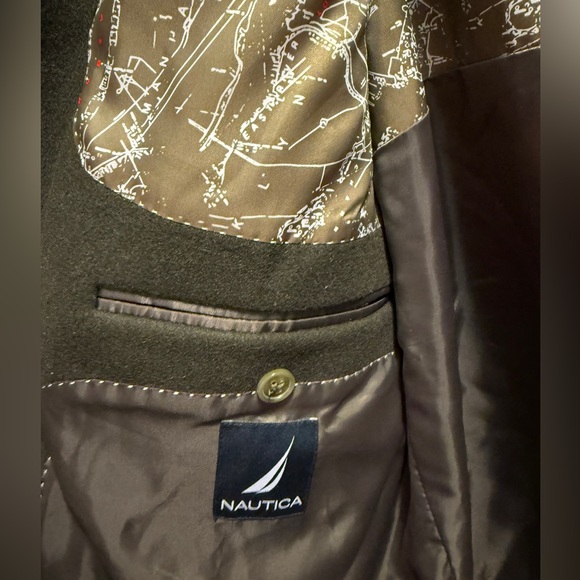 Nautica Mens Dress Pea Coat Dark Olive Green  size 44R NWT - Picture 8 of 11